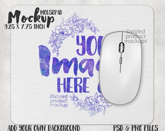 Rectangle 7.75 x 9.25 Mousepad Mockup Template | Add your own image and background