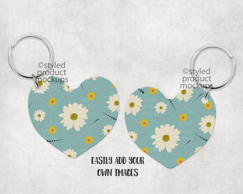 Dye sublimation heart shaped keychain mockup template Add Etsy