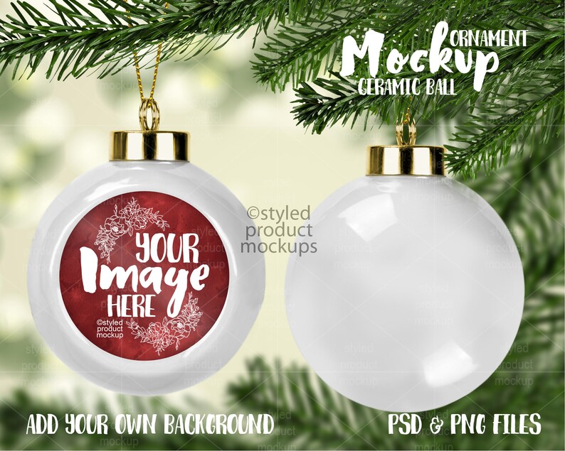 Dye Sublimation Ceramic Ball Ornament With Blank Back Mockup Etsy