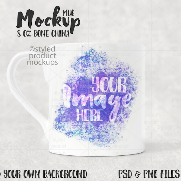 Dye sublimation 8oz bone china mug Mockup | Add your own image and background