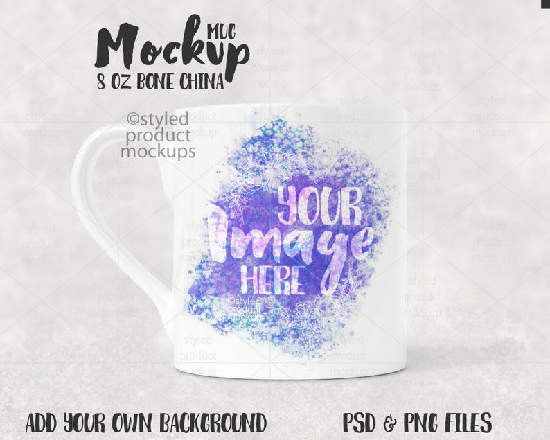 Dye sublimation 8oz bone china mug Mockup Add your own image and background image 1