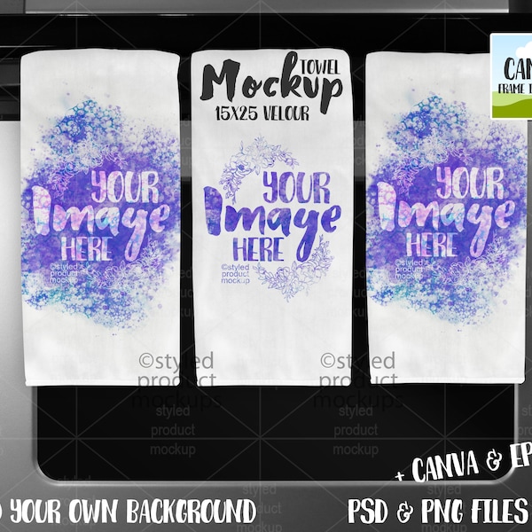 Dye sublimation 15x25 velour kitchen towel set Mockup | Add your own image and background | canva frame mockup