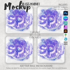 Square Glass Magnet Mockup Glass Cabochon Mockup | Add your own image and background | Photoshop Smart Mockup | Canva Frame Mockup