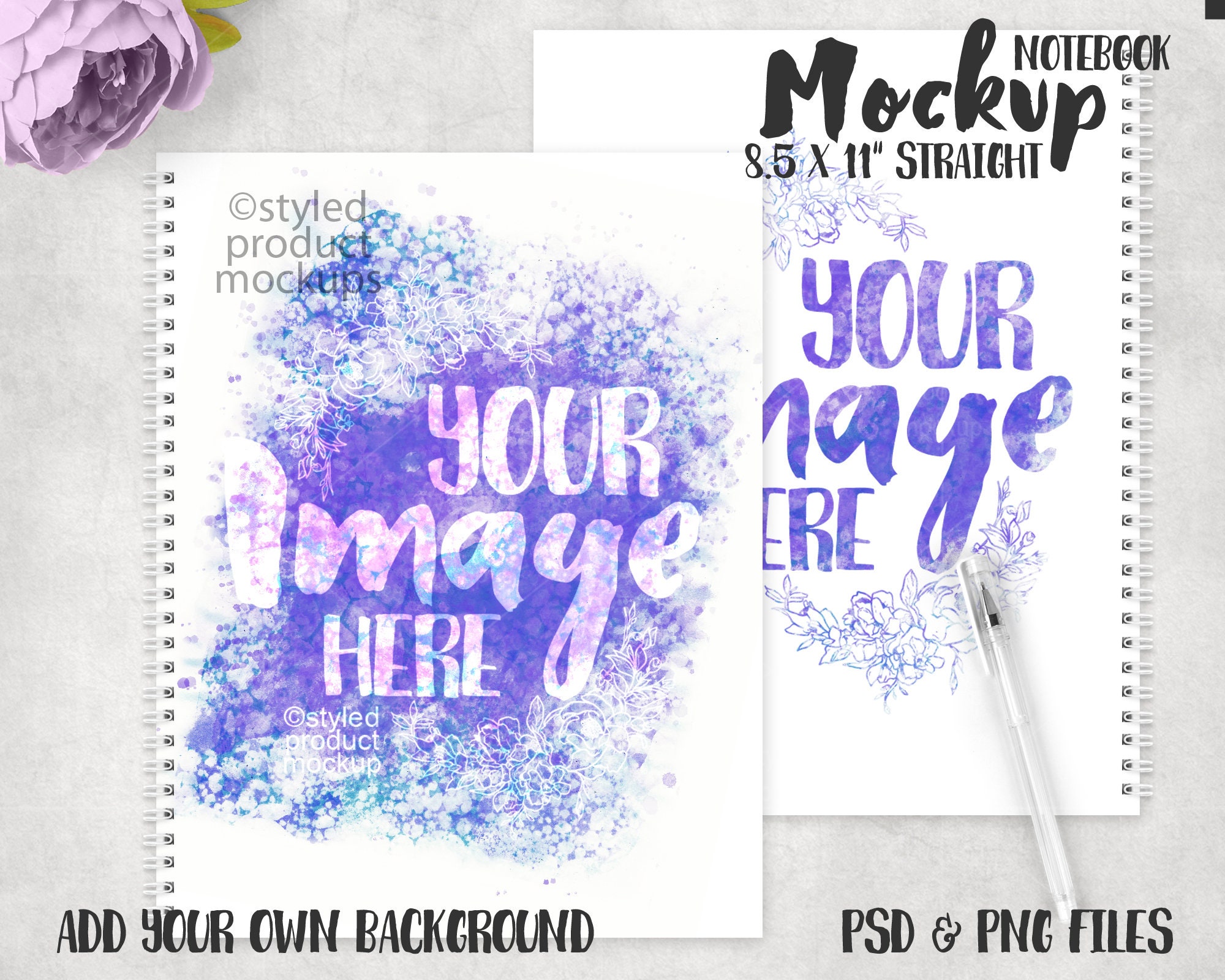 Spiral bound 8.5 x 11 notebook Mockup | Add your own image and background