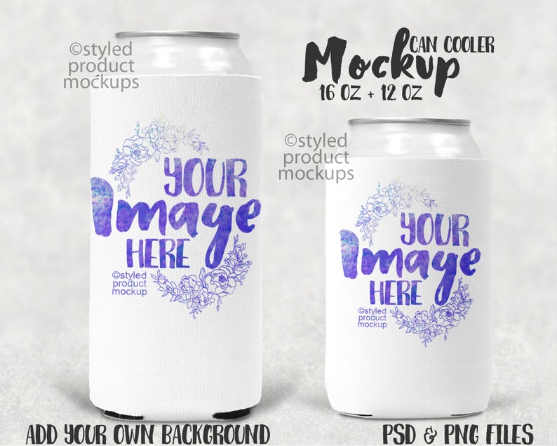 Dye sublimation 12 oz and 16 oz can cooler mockup Add your | Etsy