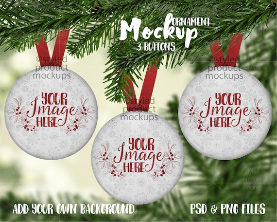 Download Three Round Button Christmas Ornaments Mockup Template Add Etsy
