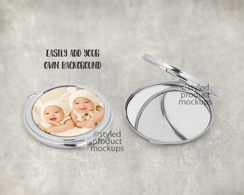 Round compact mirror mockup template Add your own image ...