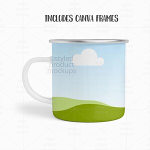 Maqueta de taza de campamento de 11 oz con sublimación de tinta / Agregue su propia imagen y fondo imagen 7