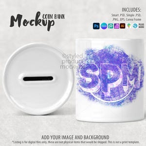 Dye Sublimation Keramik Spardose Mockup | Fügen Sie Ihr eigenes Bild und Hintergrund hinzu