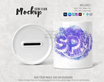 Dye sublimation ceramic coin bank mockup | Add your own image and background