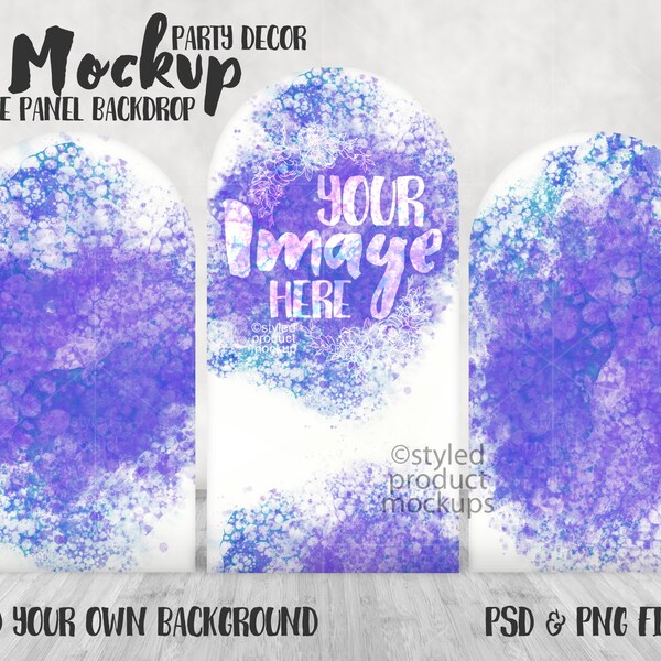 Three panel party backdrop trio display Mockup | Add your own image and background