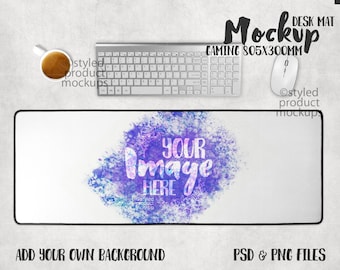 Dye Sublimation 805 x 300 mm Gaming Schreibtischmatte mit schwarzem Rand Mockup | Fügen Sie Ihr eigenes Bild und Hintergrund hinzu