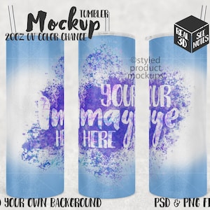 Dye sublimation UV color changing 20oz skinny tumbler Mockup | Add your own image and background