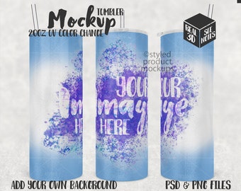 Dye sublimation UV color changing 20oz skinny tumbler Mockup | Add your own image and background