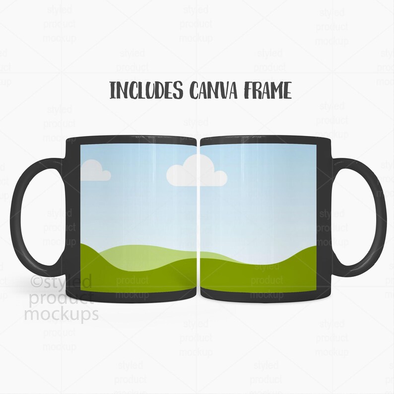 Svart muggmodellpaket | 11oz sublimeringsmugg PSD PNG Canva-ram bild 4