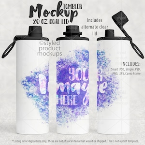 20oz tumbler with duo screw top sports lid and clear lid Mockup | Add your own image and background