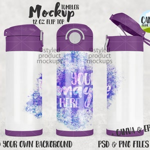 Dye sublimation  12oz color flip top water bottle Mockup | Add your own image and background | Canva Frame Mockup