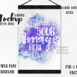 Baner wiszący na płótnie z drewna 12 x 18 cali Mockup | Dodaj własny obraz i tło