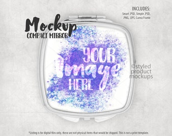 Square compact mirror mockup template | Add your own image and background