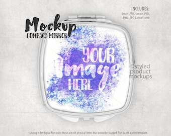 Square compact mirror mockup template | Add your own image and background