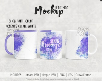 Dye sublimation 11oz mug full wrap view Mockup | Add your own image and background | canva frame mockup