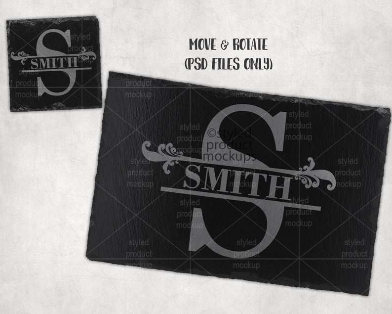 Laser Etch Slate Placemat and Square Coaster Set Mockup Add Etsy