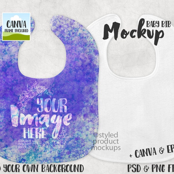 Dye sublimation micro velour baby bib mockup template | Add your own image and background | Canva Frame Mockup