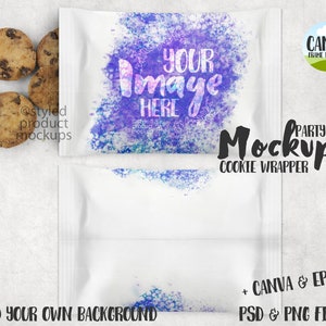 Chocolate chip mini cookie wrapper party favor Mockup | Add your own image and background | Canva frame mockup