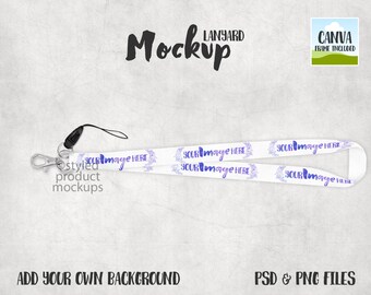 Dye sublimation neck lanyard Mockup | Add your own image and background | Canva frame mockup