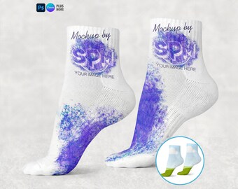 Ankle Socks Mockup | Dye Sublimation Sock Mockup | Side View Ghost Foot (smart PSD, Canva link, PNG)