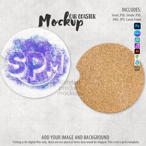 Car Coaster Mockup | Cork Back Hardboard Coaster Mockup | PSD, PNG, Canva, EPS | Instant Digital Download