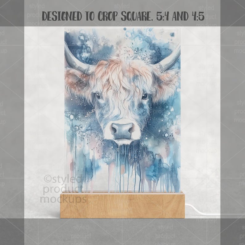 Mockup van 4 x 6 acryl led-plaquette | Helder acryl | Nachtlampje op houten basis (PSD, canvas, png) afbeelding 5