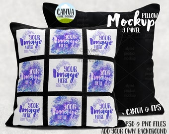 Dye sublimation 9 panel pillow mockup | Add your own image and background | Canva Frame Mockup