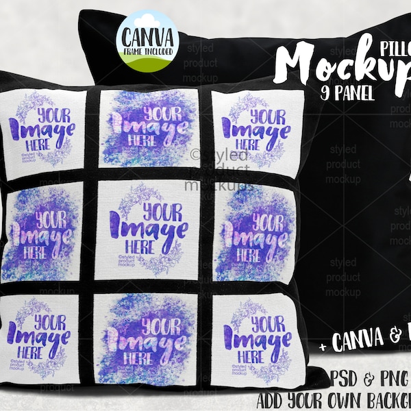 Dye sublimation 9 panel pillow mockup | Add your own image and background | Canva Frame Mockup