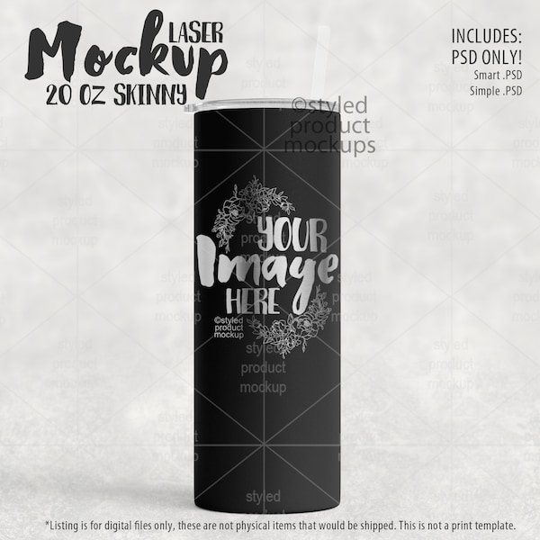 Laser etched 20oz skinny tumbler Mockup | Add your own image and background