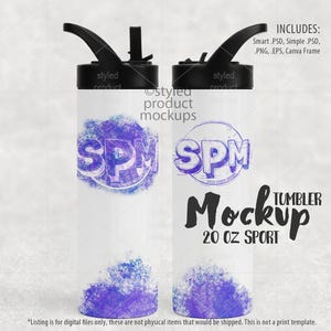 Dye Sublimation 20 Unzen dünne Sportflasche Mockup zwei nebeneinander | Fügen Sie Ihr eigenes Bild und Hintergrund hinzu