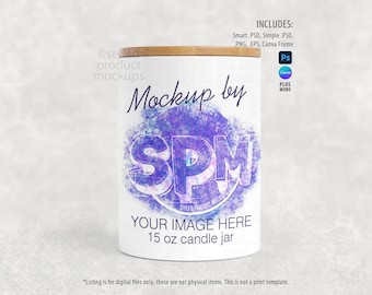 15oz Ceramic Candle Jar Mockup with Bamboo Lid | PSD, PNG, Canva, EPS