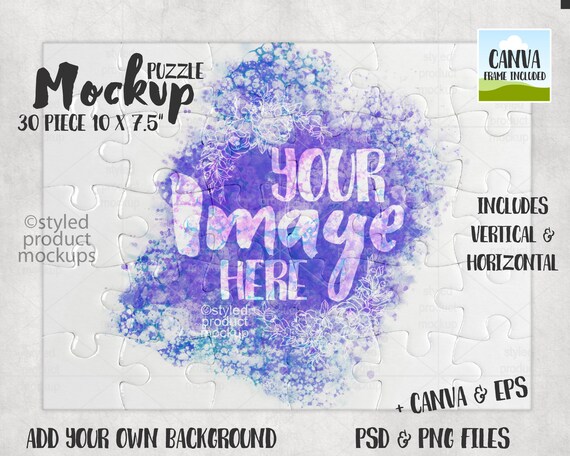30 Piece Puzzle Mockup (PSD, PNG, Canva)
