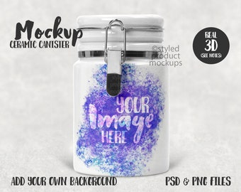 Dye sublimation small ceramic canister with flip top Mockup | Add your own image and background