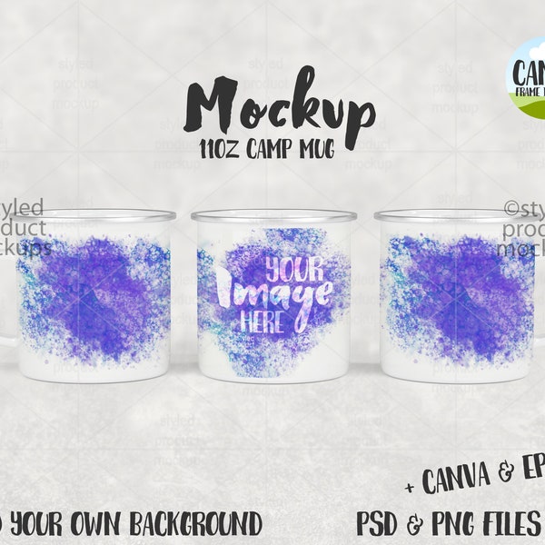 Dye sublimation 11oz camp mug Mockup | Add your own image and background | Canva frame mockup