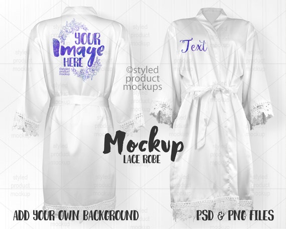 Download Satin Kimono Robe With Lace Edges Mockup Add Your Own Image Etsy