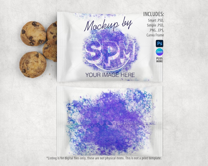 Chocolate chip mini cookie wrapper party favor Mockup | Add your own image and background | Canva frame mockup image 1