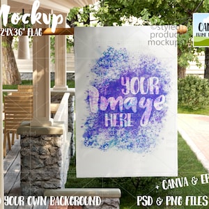 Dye sublimation 24x36 house flag Mockup | Add your own image and background | canva frame mockup