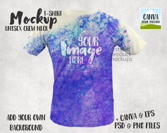 Unisex all over print T-shirt mockup template| Add your own image and background | Canva frame mockup