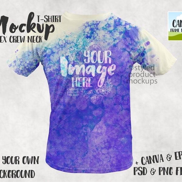 Unisex all over print T-shirt mockup template| Add your own image and background | Canva frame mockup