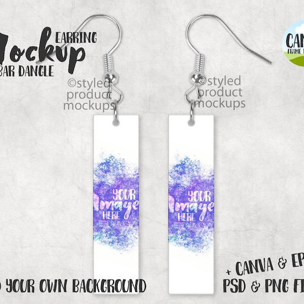 Dye sublimation bar earring Mockup | Add your own image and background | canva frame mockup