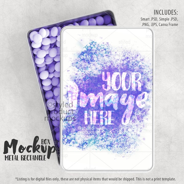 Dye sublimation rectangle metal tin box Mockup | Add your own image and background