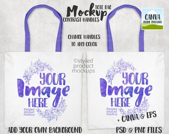 Dye sublimation tote bag with contrast handles mockup | Add your own image and background | Canva frame mockup