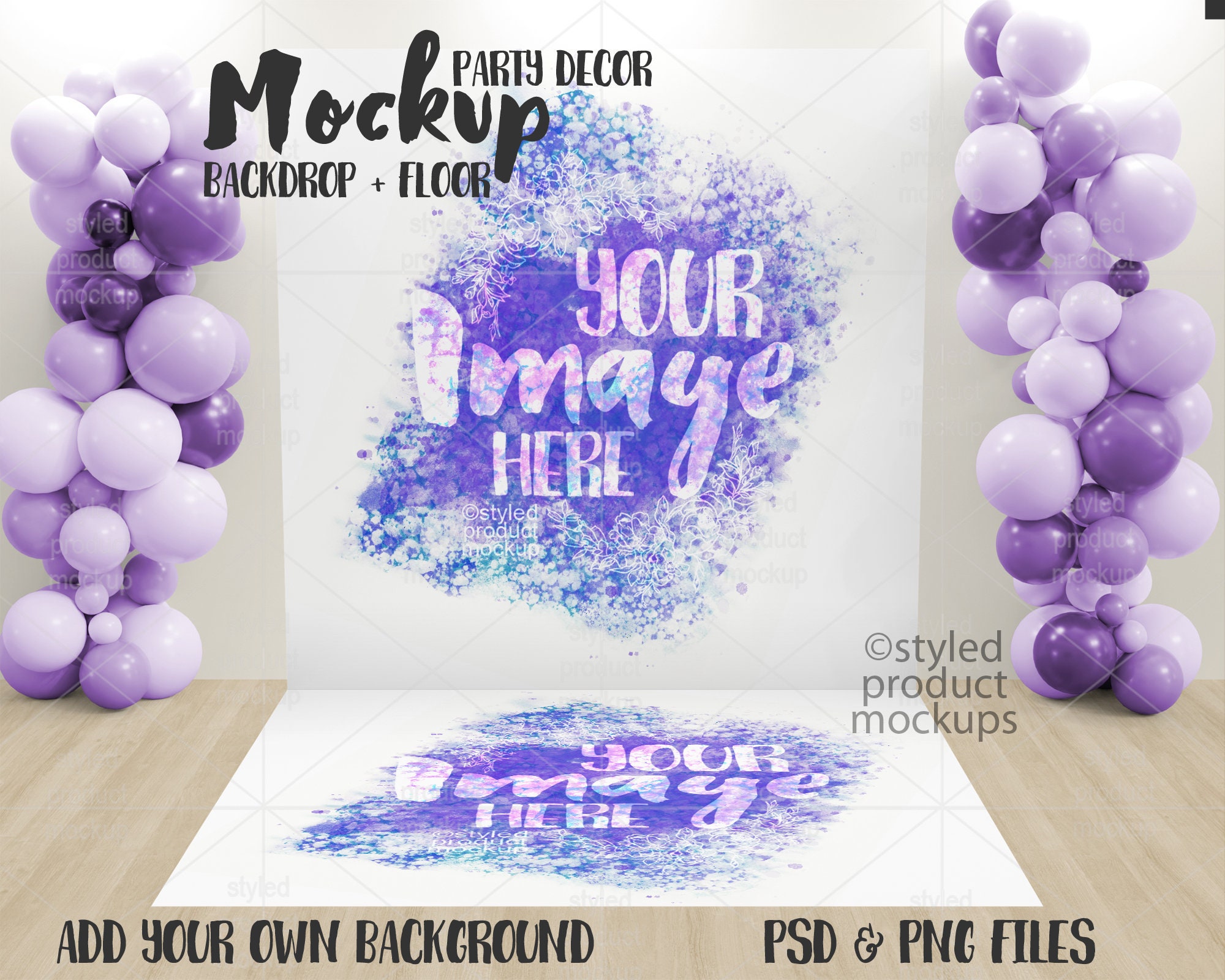 Party Decor Backdrop and Floor Decal Mockup Add Your Own Image 