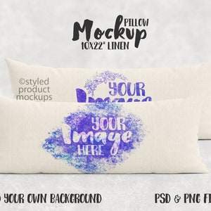 Dye sublimation 10x22 linen pillow sham mockup | Add your own image and background